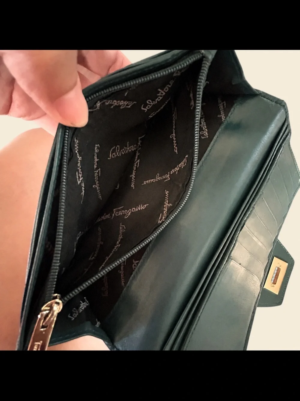 Salvatore Ferragamo PEACOCK Teal Leather Continental Wallet EUC